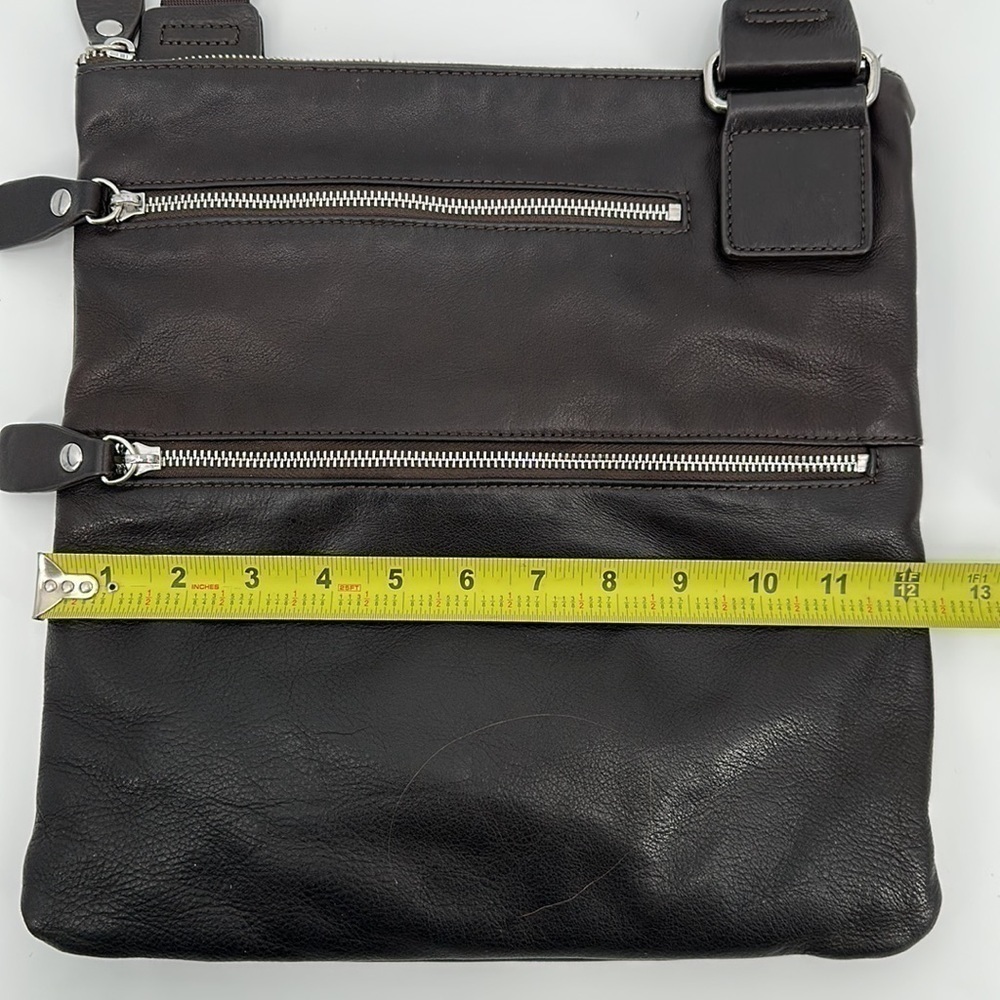 Margot Dark Brown Leather Zippered Adjustable Strap Large Crossbody Purse - Picture 9 of 10